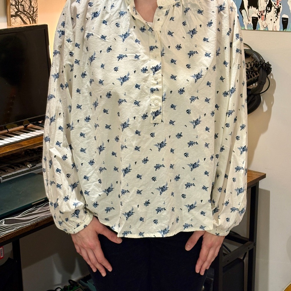 Floral White and Blue Shirt
